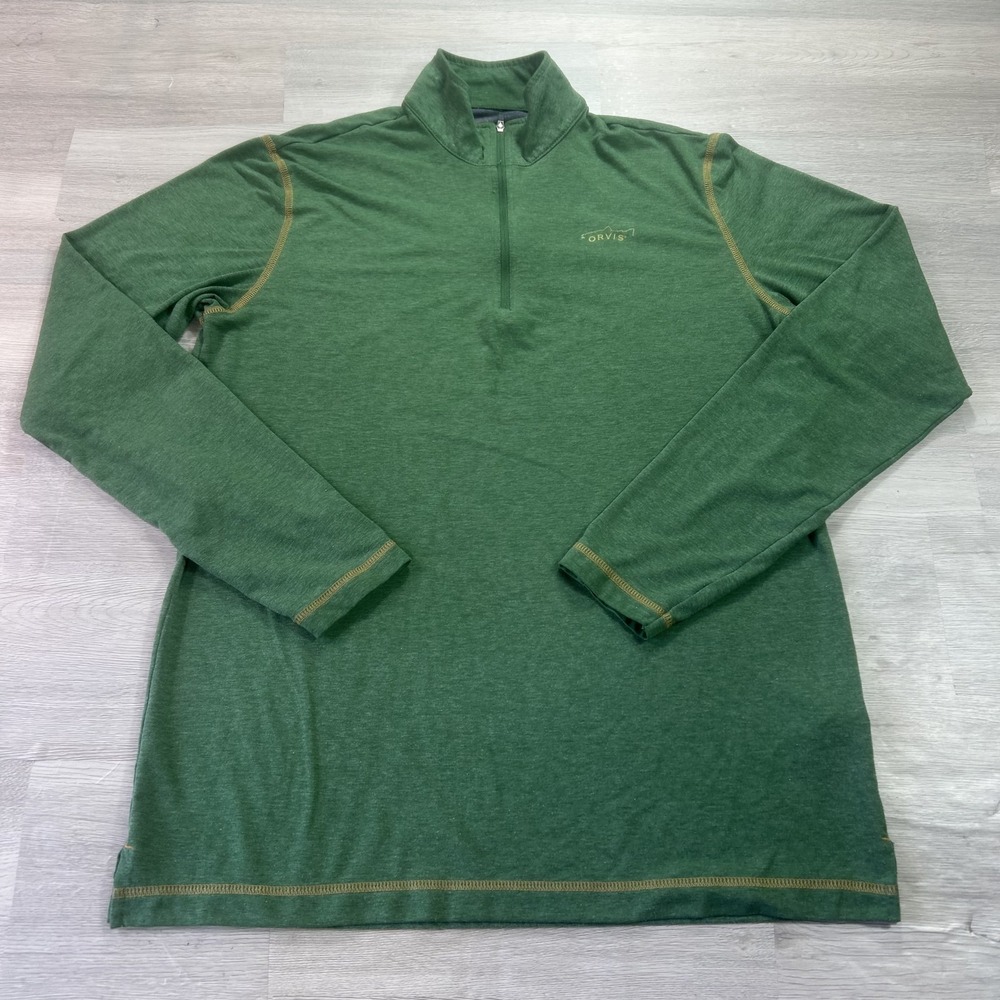 Orvis Trout Bum Pullover Mens Medium Green 1/4 Zip Long Sleeve Fishing Shirt Top